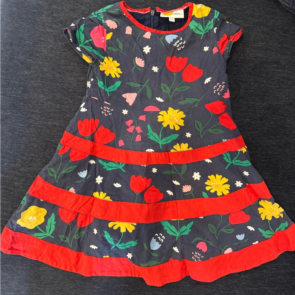 Mini Boden Navy Floral Dress with Red and Yellow Accents